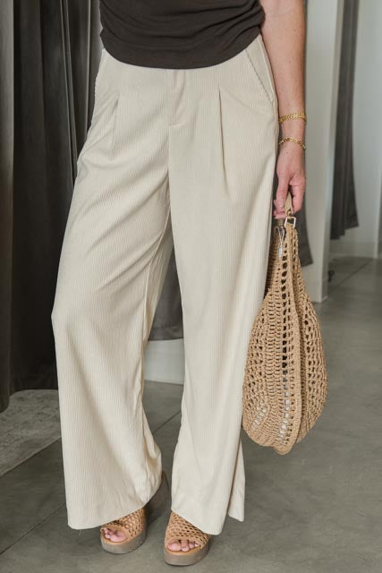 Cream Corduroy Belted Pant