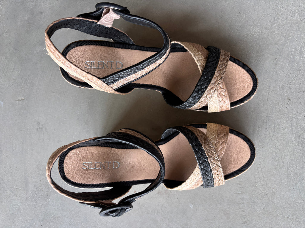 Black Multi Color Raffia Wedge