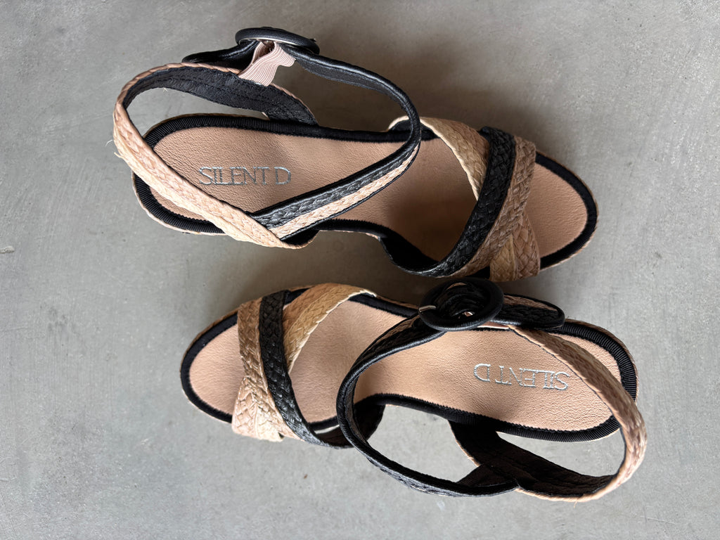 Black Multi Color Raffia Wedge