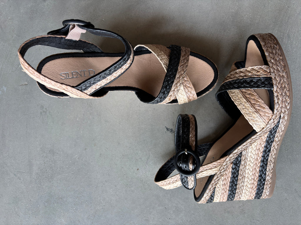 Black Multi Color Raffia Wedge