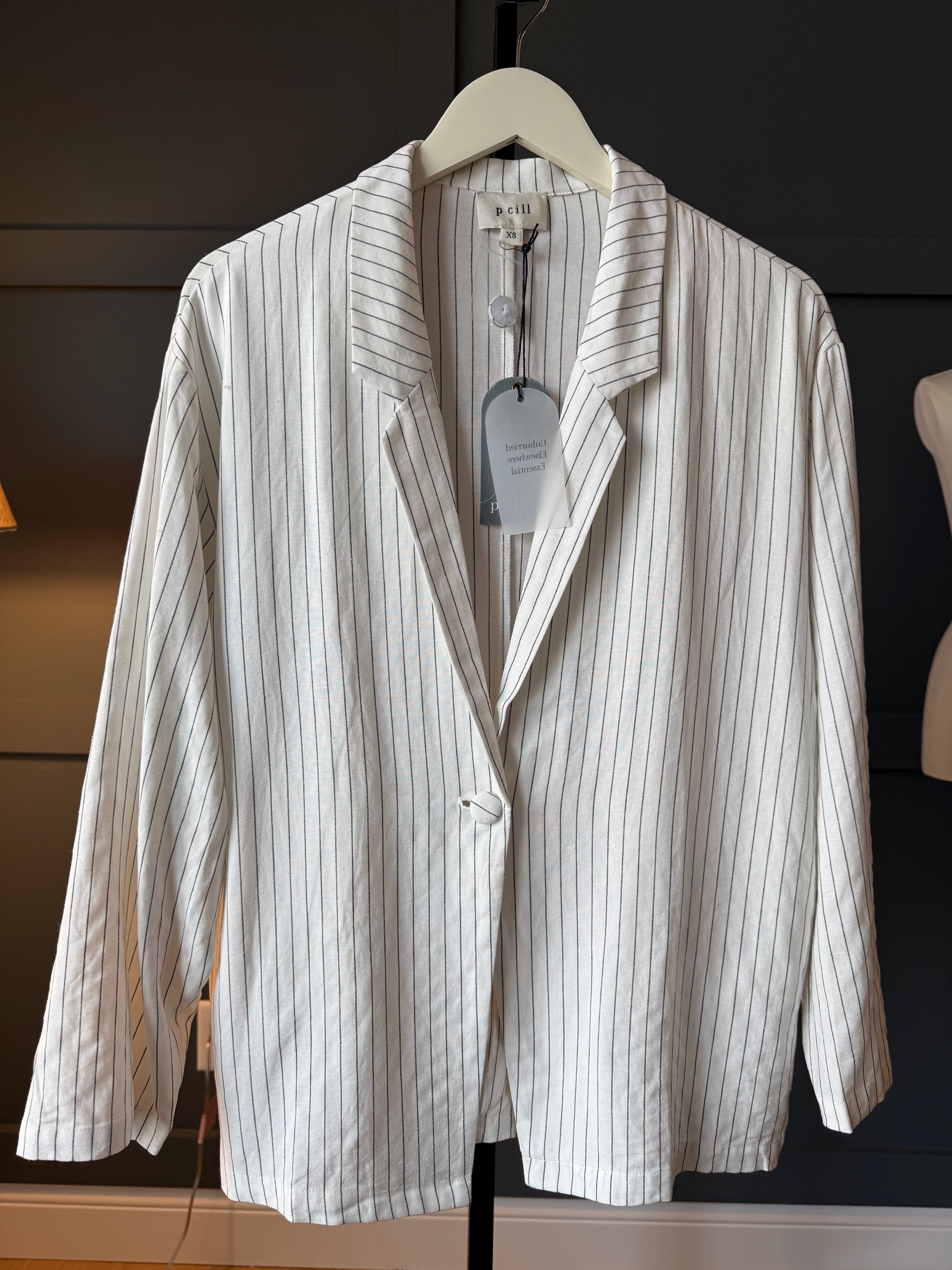 Pinstripe Oversized Linen Blazer