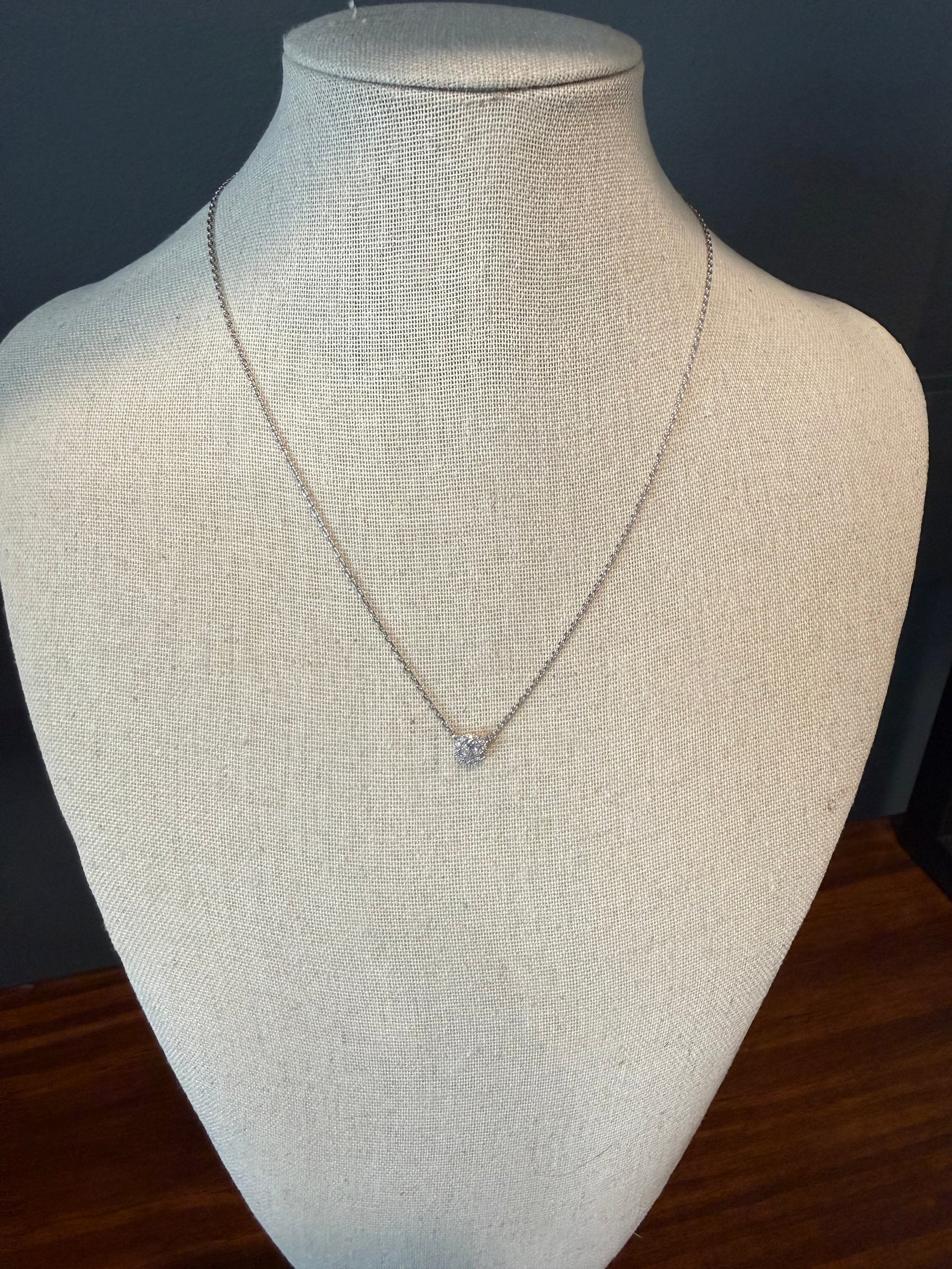 Halo Round Micropave White Gold Necklace