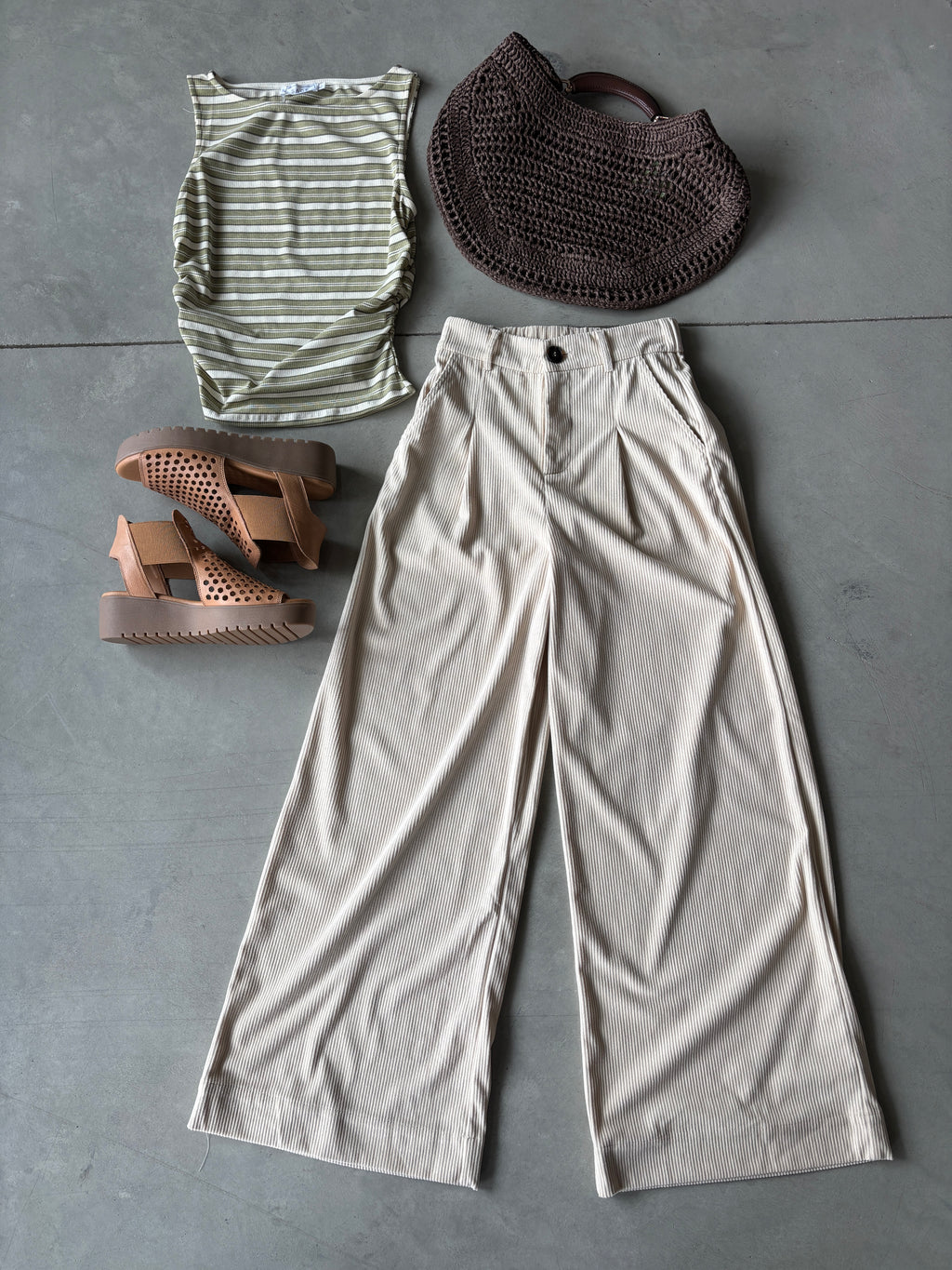 Cream Corduroy Belted Pant