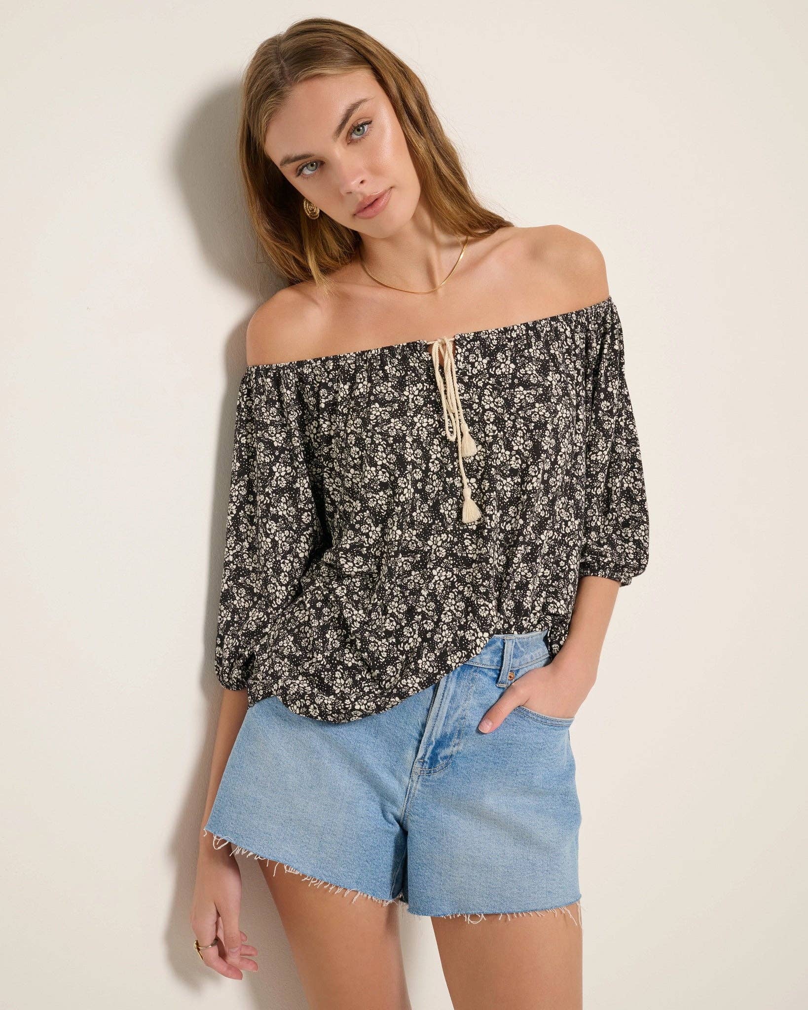 Honey Top: Black Floral