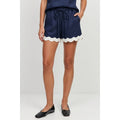 Scallop Trim Linen Shorts