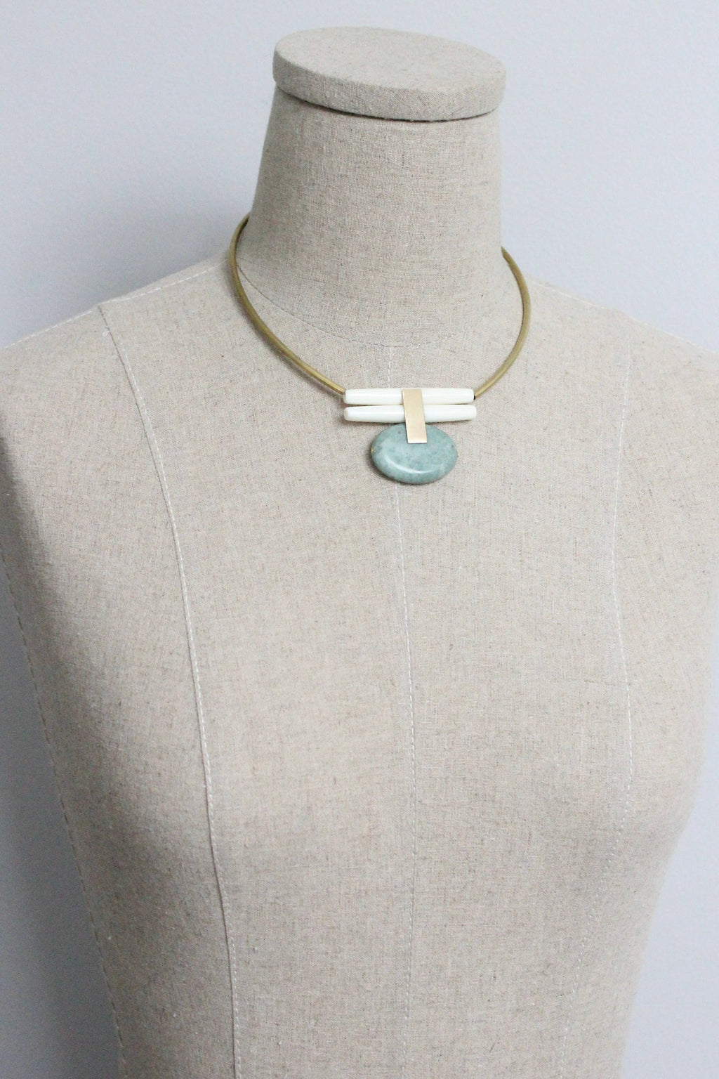 Green jasper and brass Ar tdeco necklace