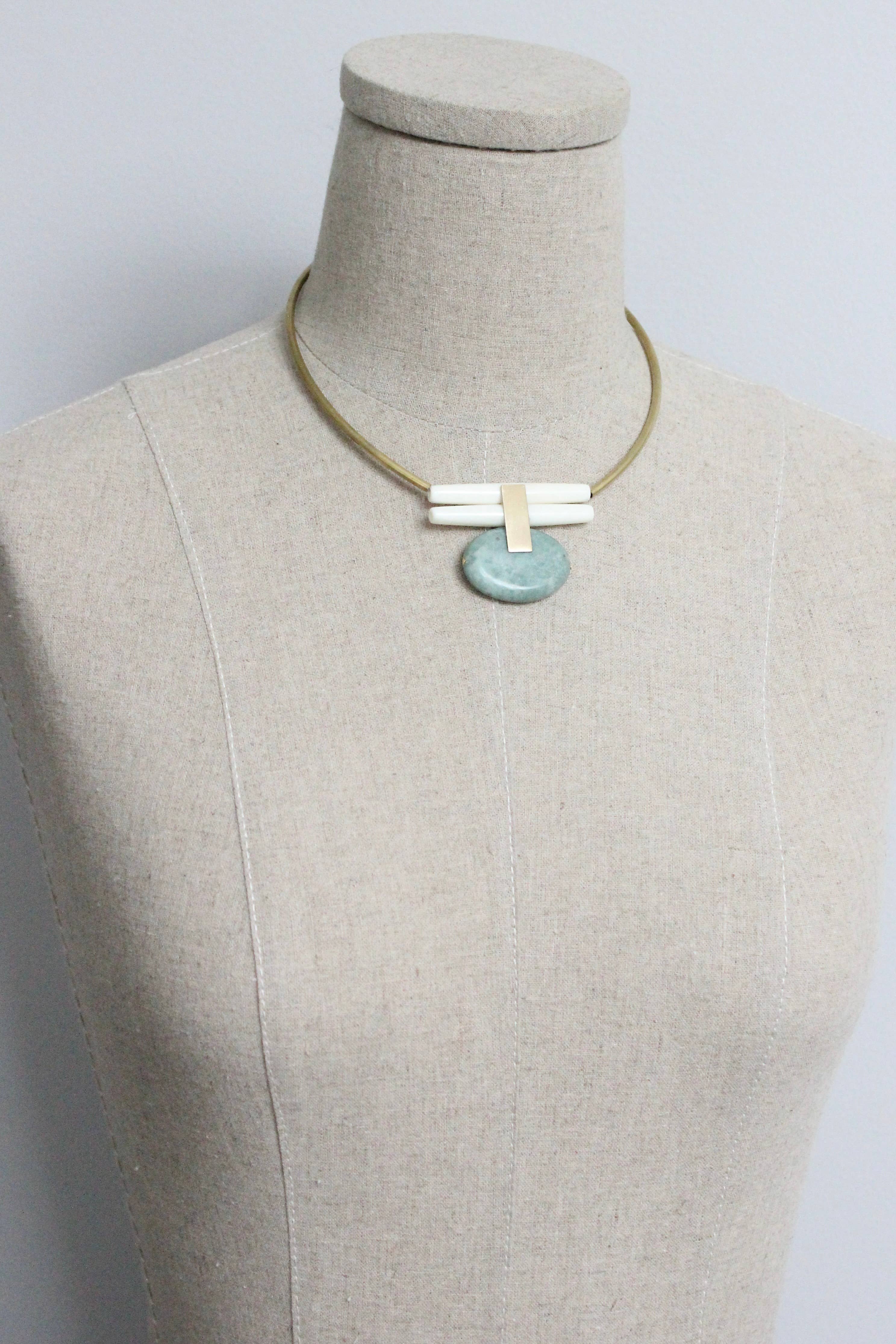 Green jasper and brass Ar tdeco necklace
