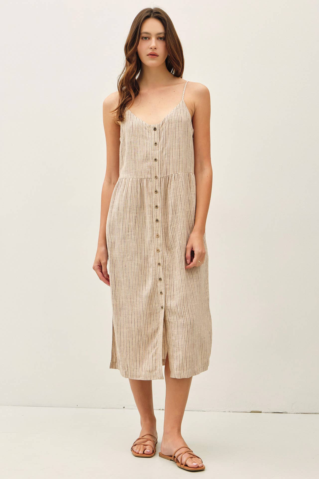 Striped Linen Midi Dress