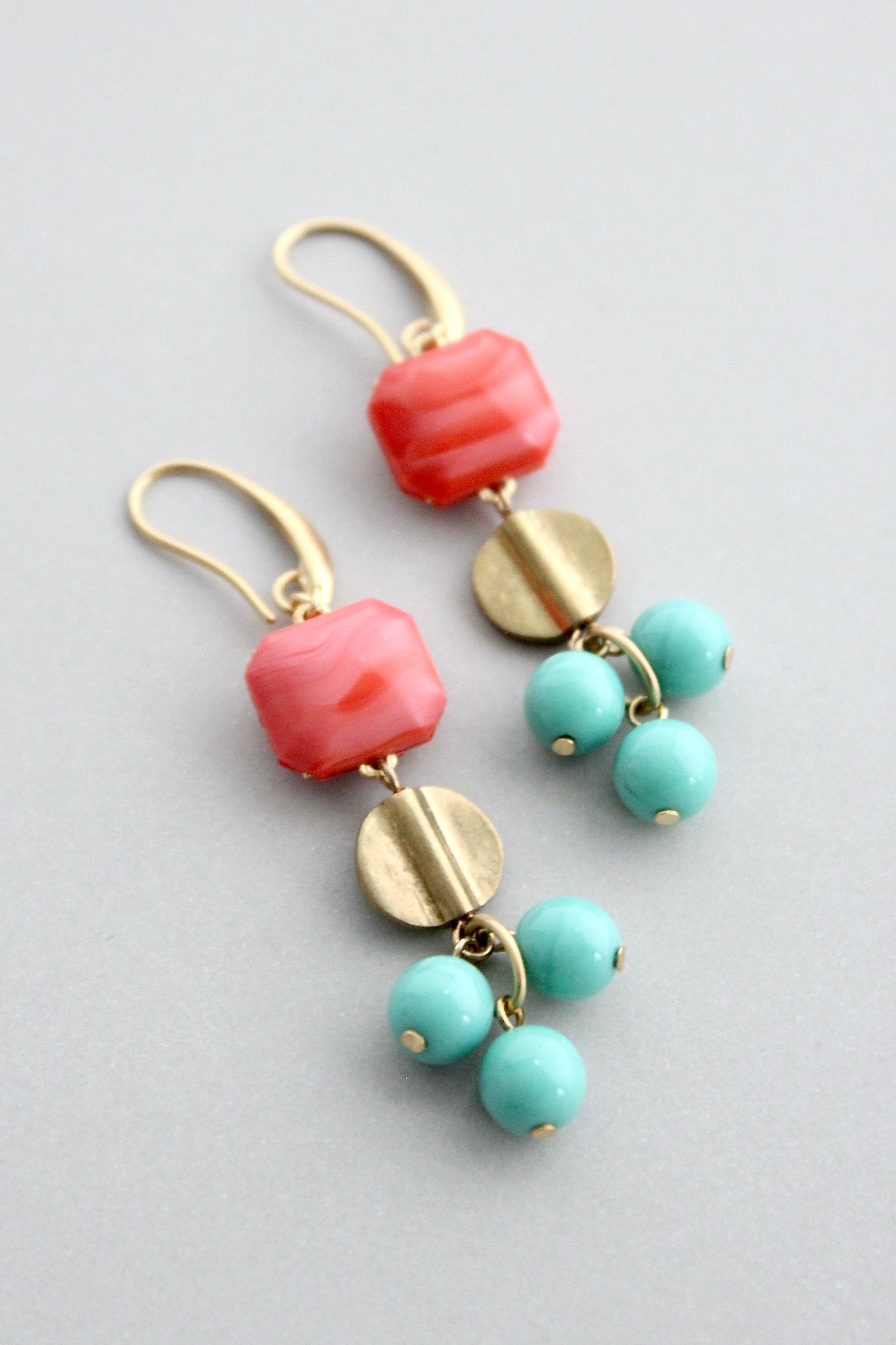 Salmon and turquoise earrings