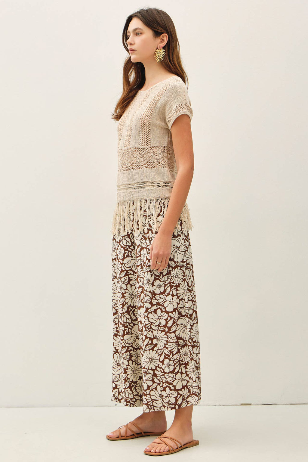 Floral Brown Wide Leg Pants