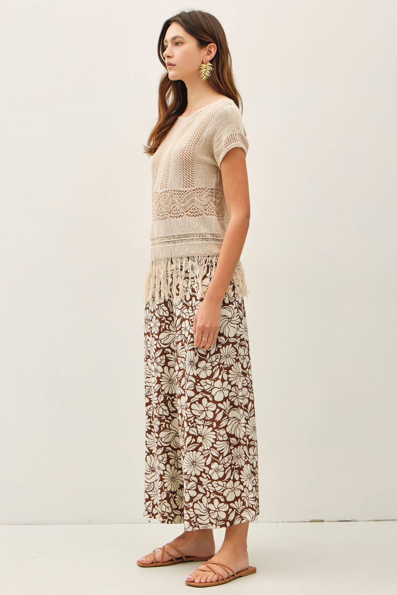 Floral Brown Wide Leg Pants