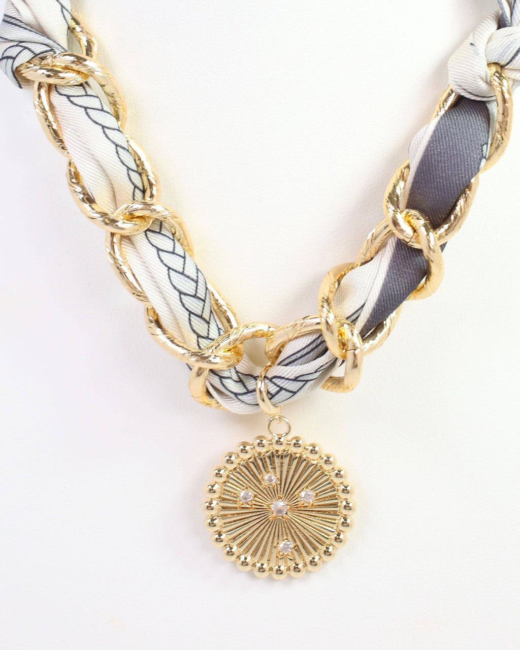 Sarah Scarf Charm Necklace Steel Gray