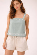 Embroidered Square Neck Tank