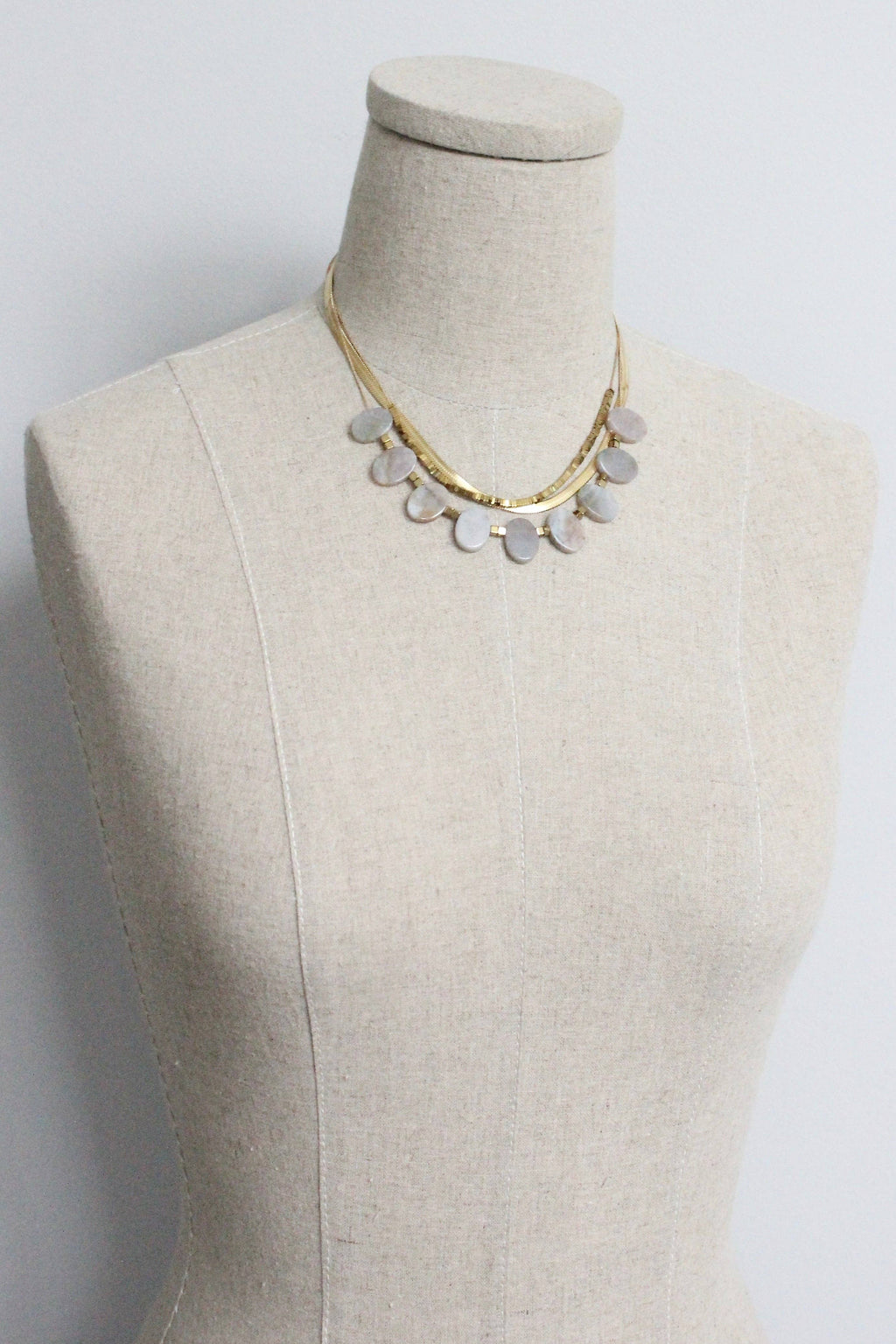 Triple strand agate and snake chain necklace