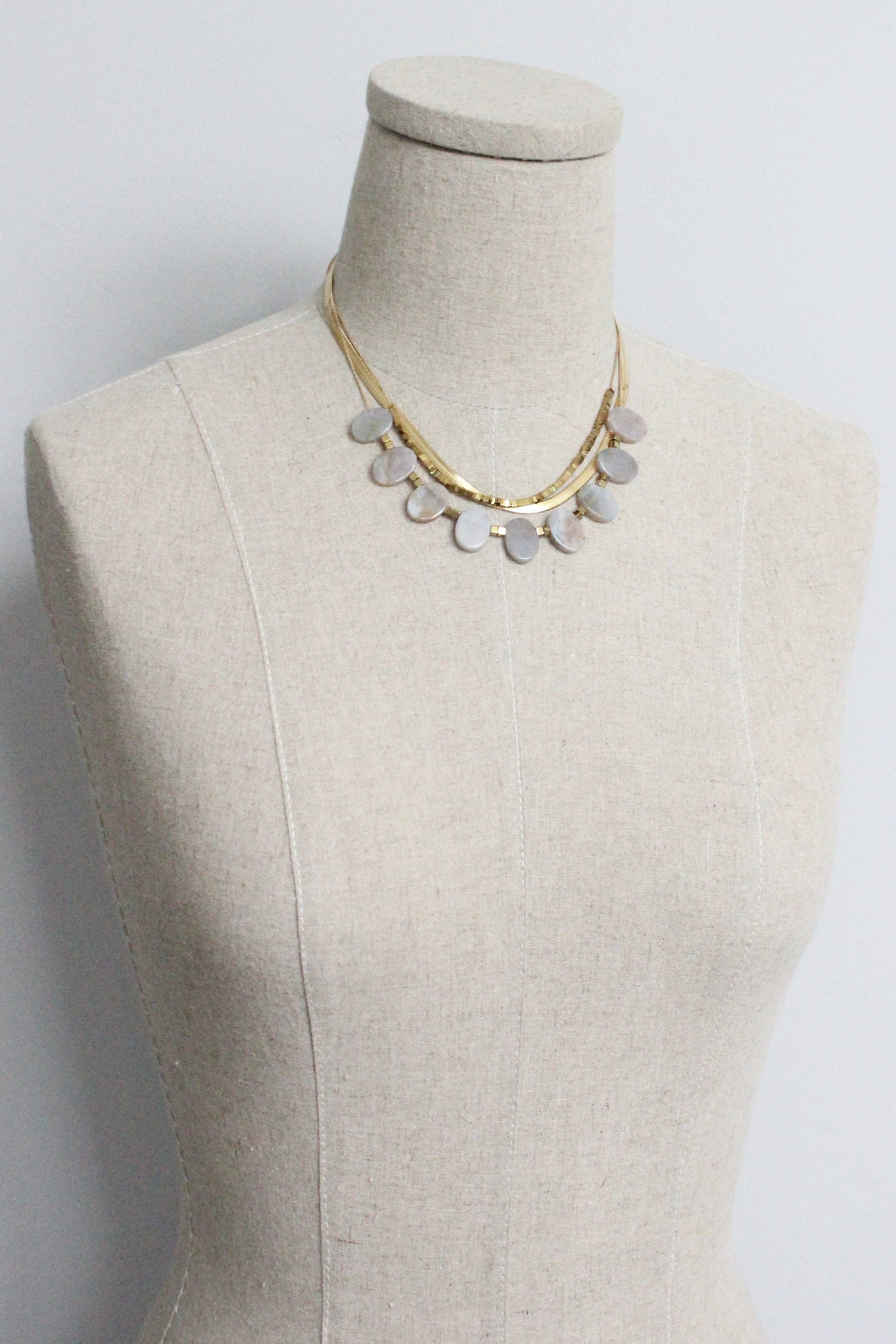 Triple strand agate and snake chain necklace