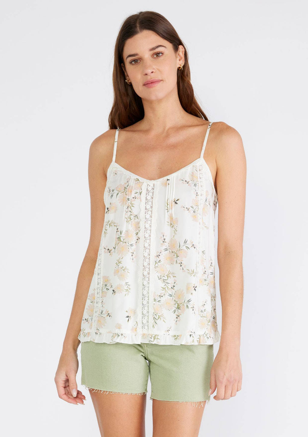 Floral Lace Spaghetti Strap V Neck Tank Top