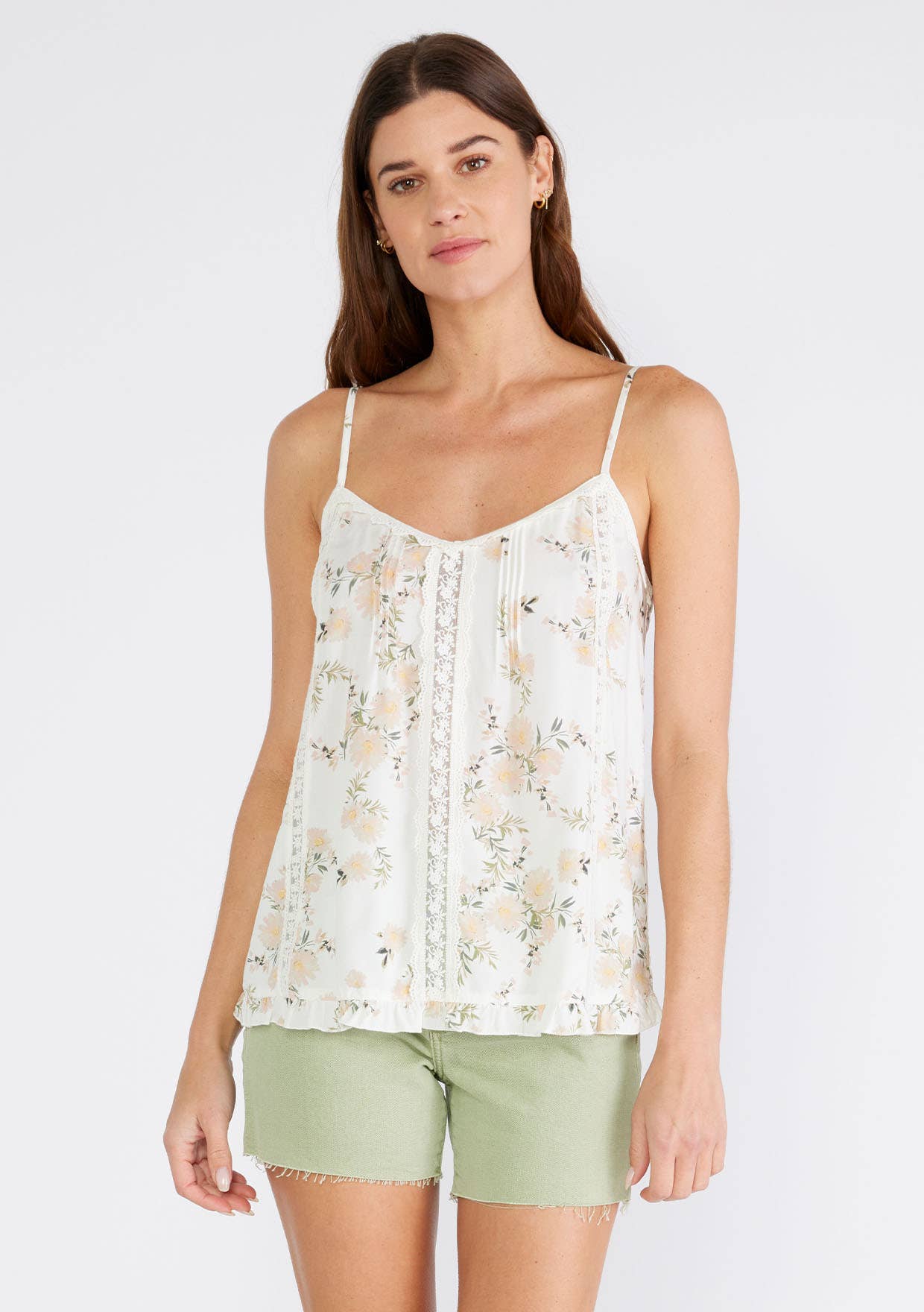 Floral Lace Spaghetti Strap V Neck Tank Top