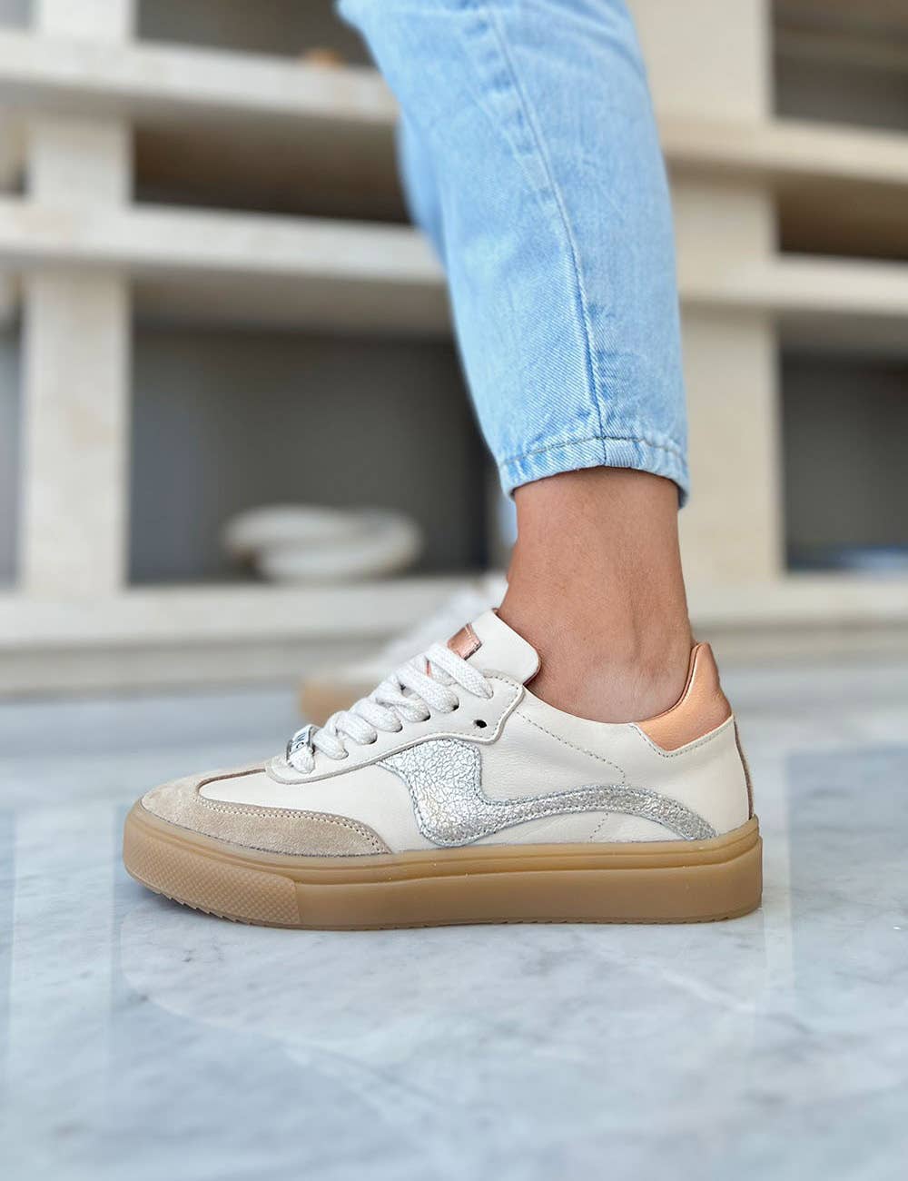 Novalis Beige Leather Sneakers