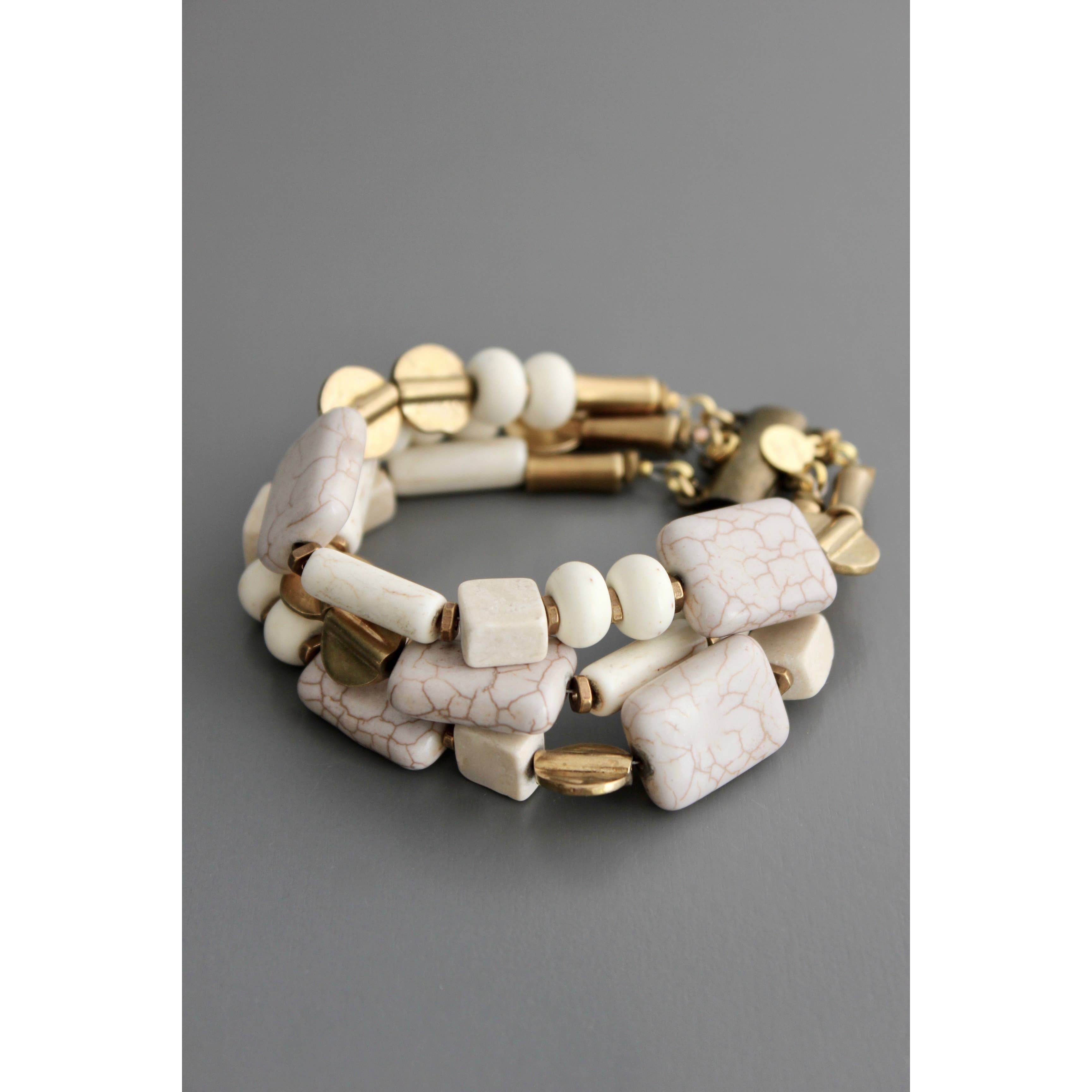 Magnesite brass triple bracelet