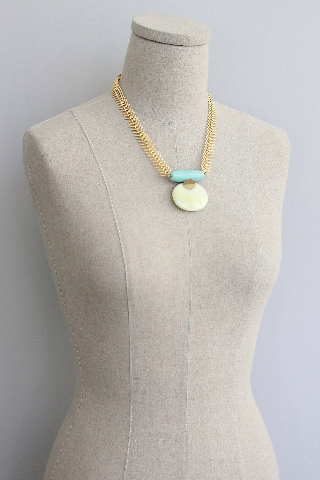 turquoise and lemon herringbone necklace