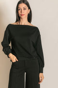 Black Off Shoulder Boat Neck Long sleeve