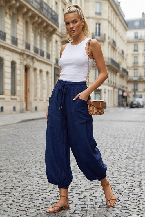 Blue Relaxed Chic Harem Pants