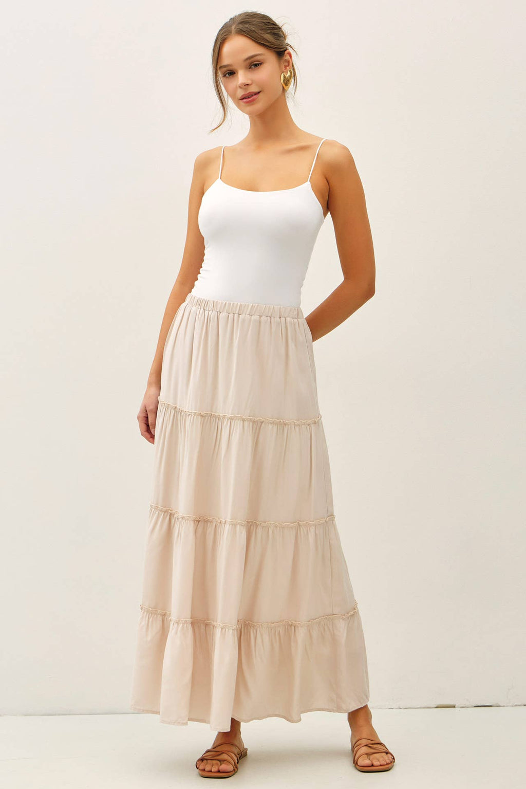 Cream Tiered Maxi Skirt