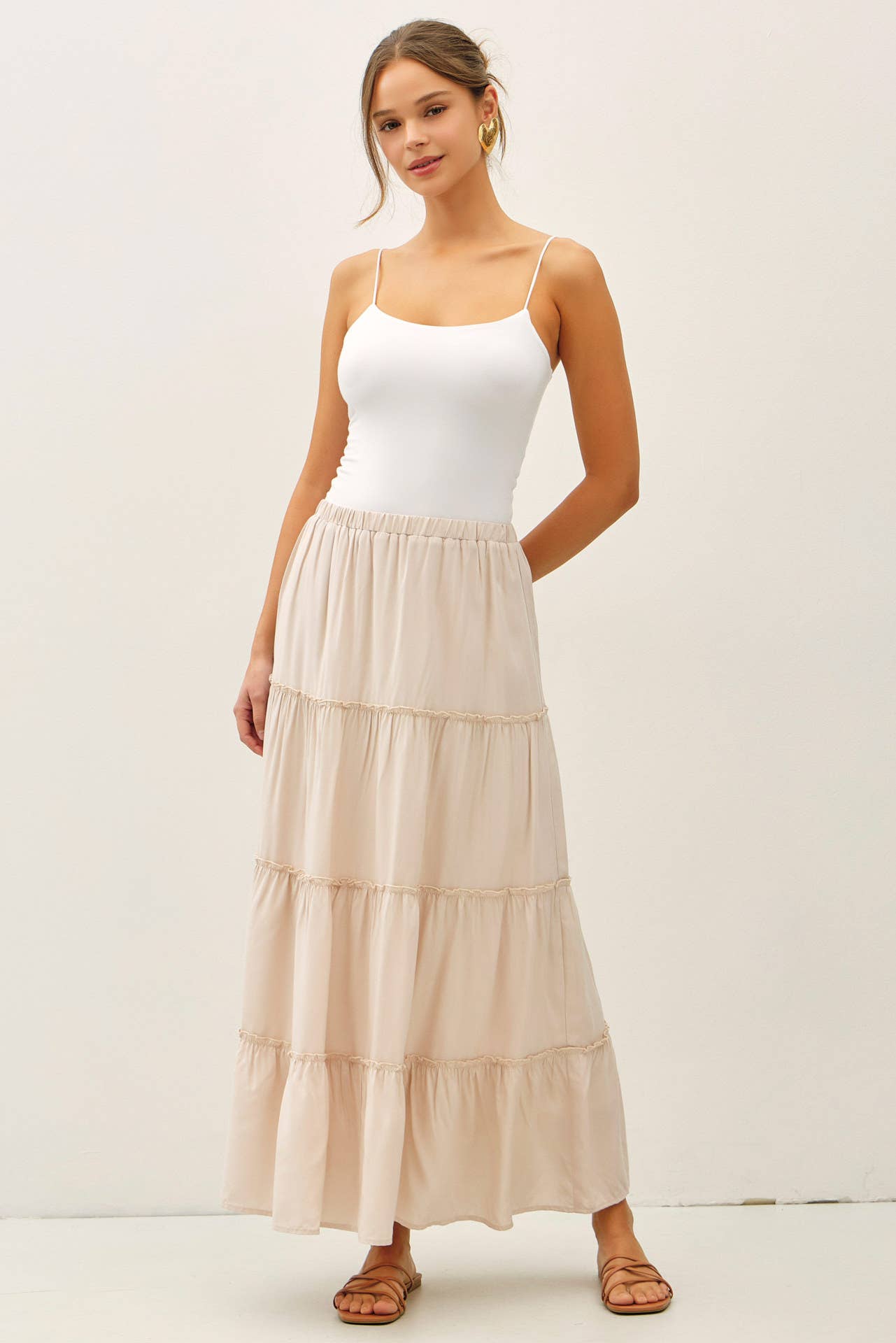 Cream Tiered Maxi Skirt