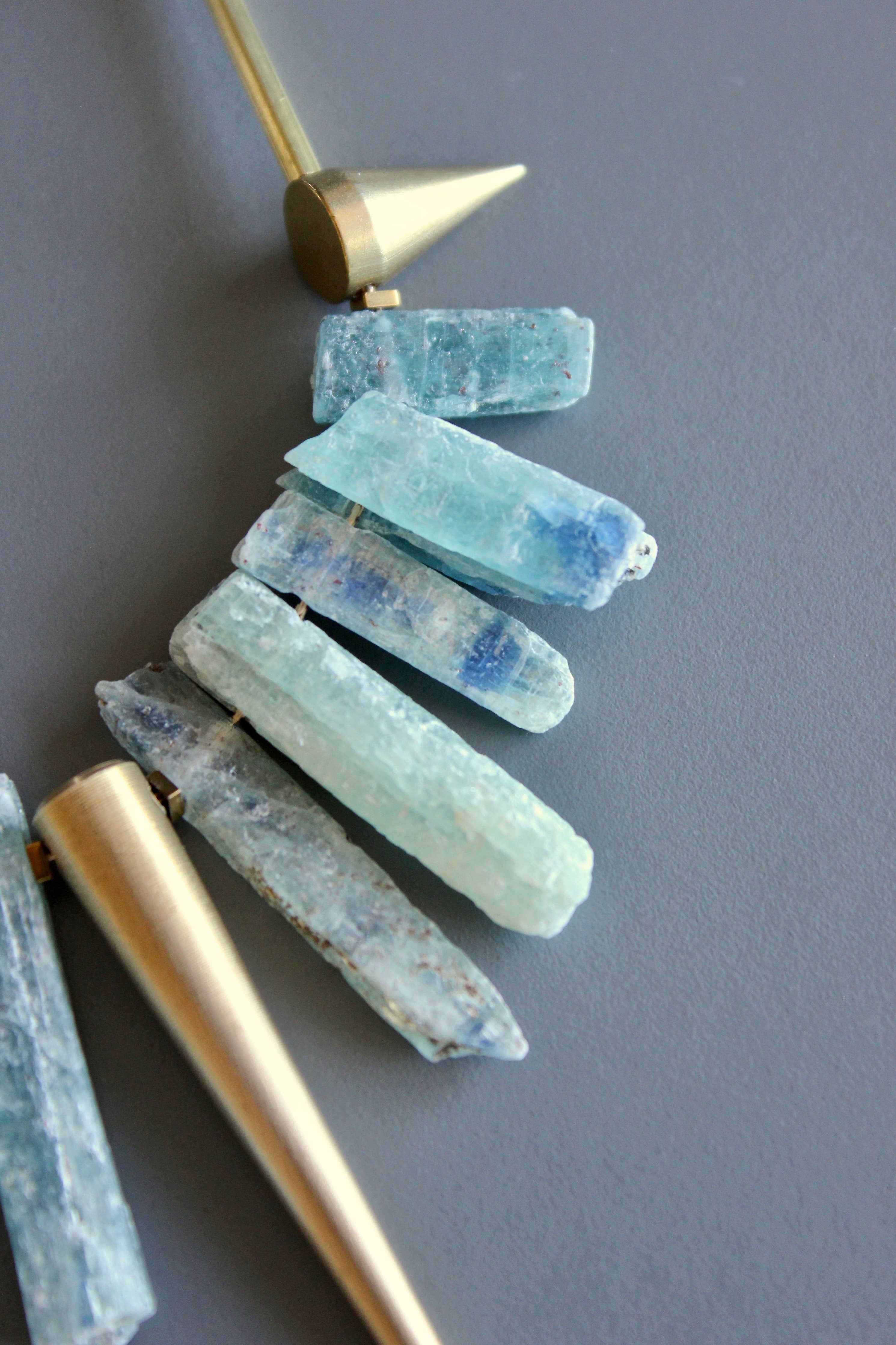 Kyanite and brass geometric necklace