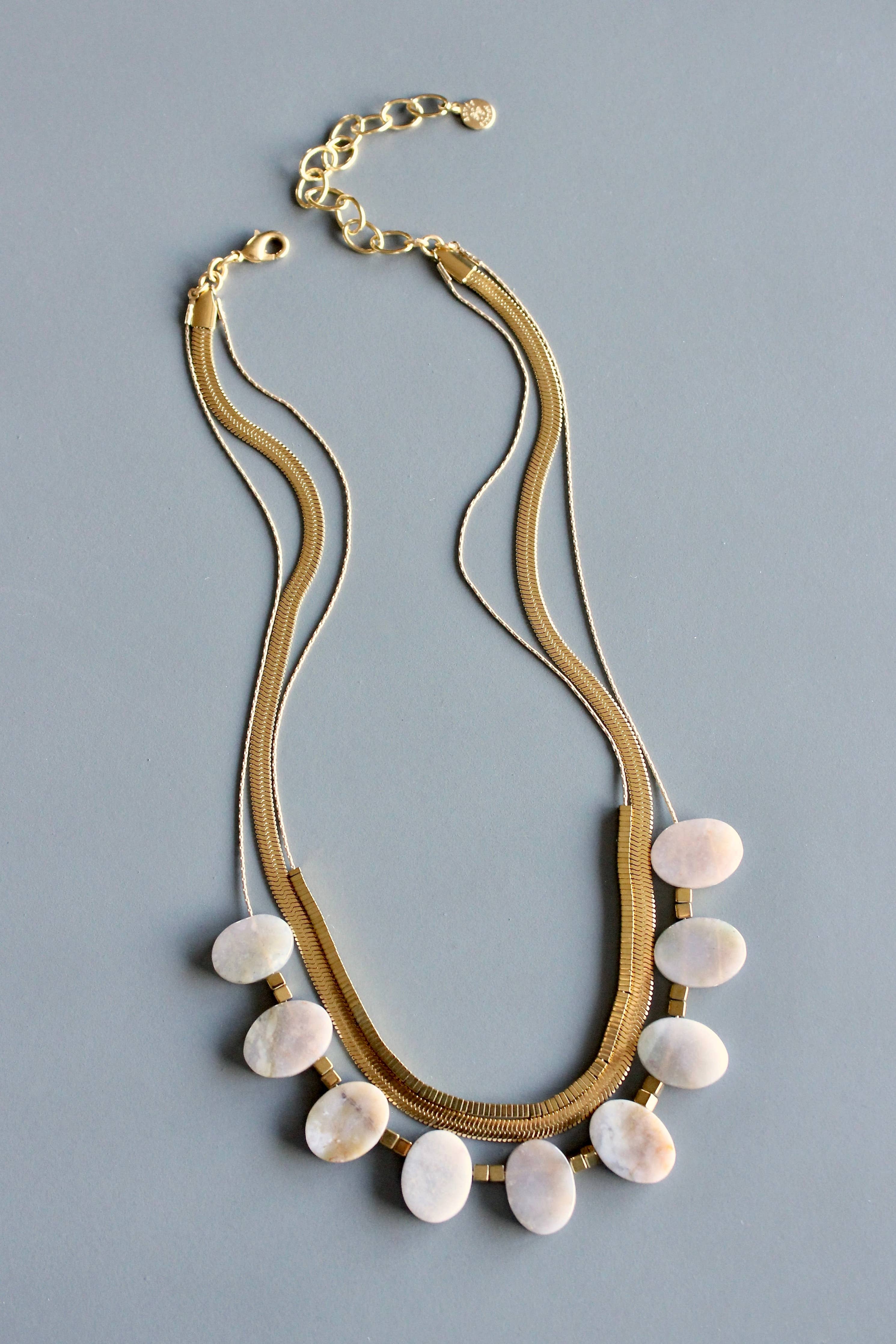 Triple strand agate and snake chain necklace