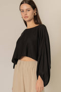 Cropped Linen Long Sleeve Black