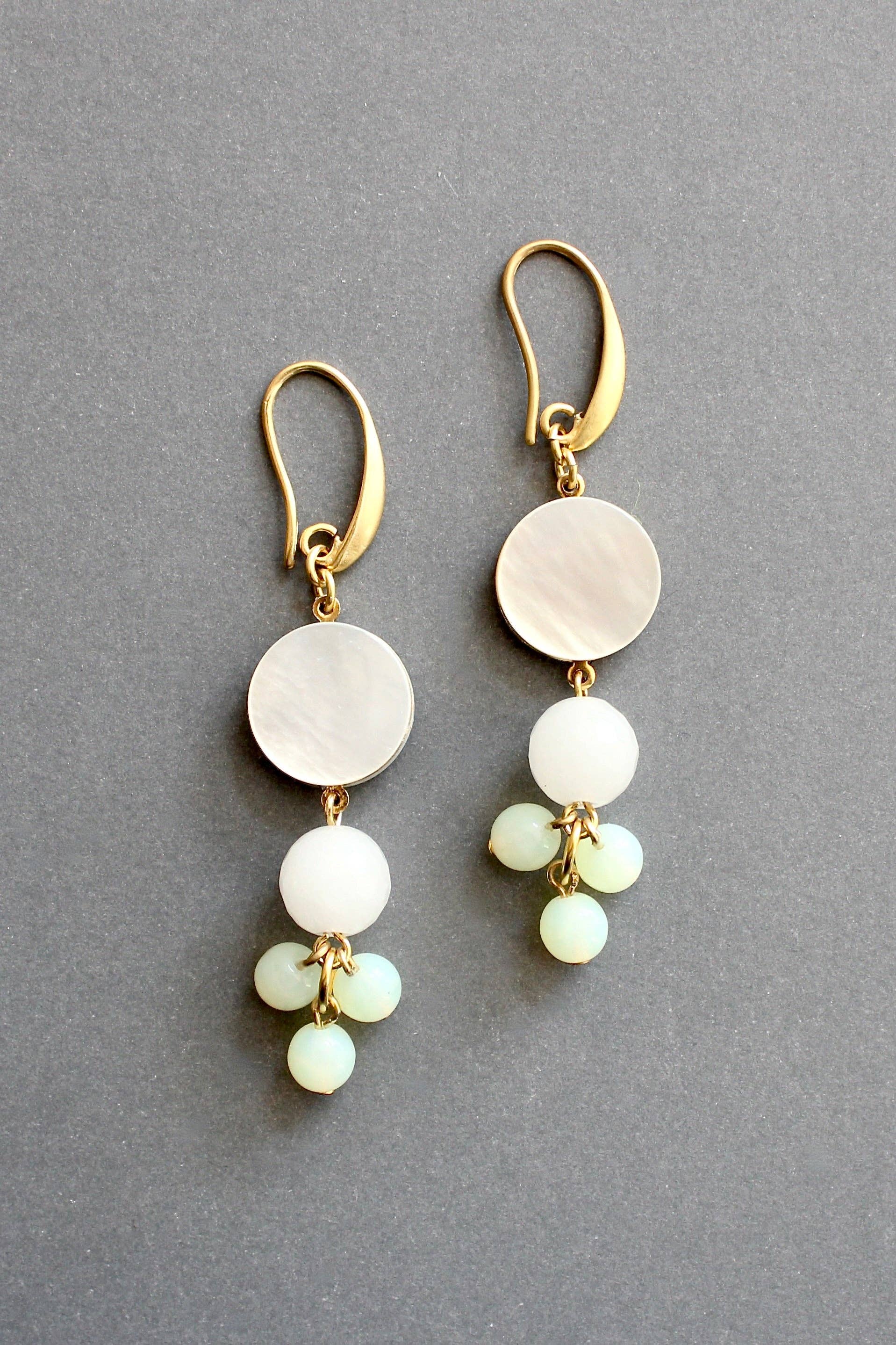 Mother-of-pearl and glass cluster earrings