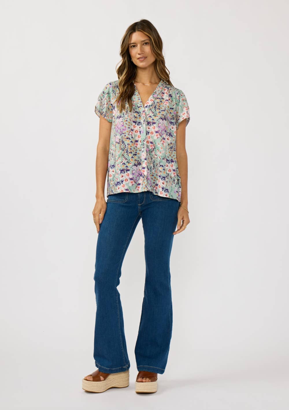 Flutter Sleeve Hidden Button Down Top