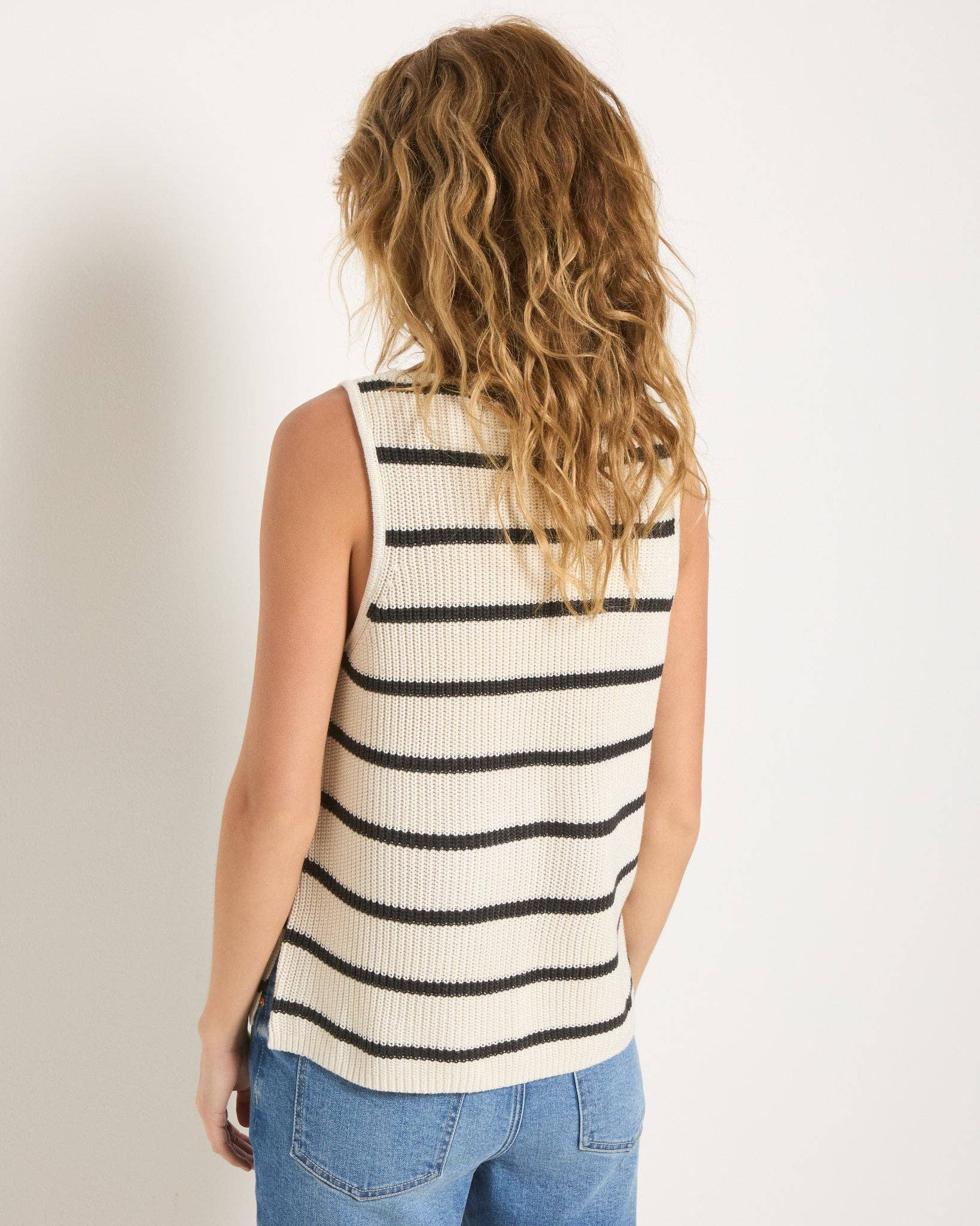 Coastal Striped Sweater Tank: Cream/Black Stripe