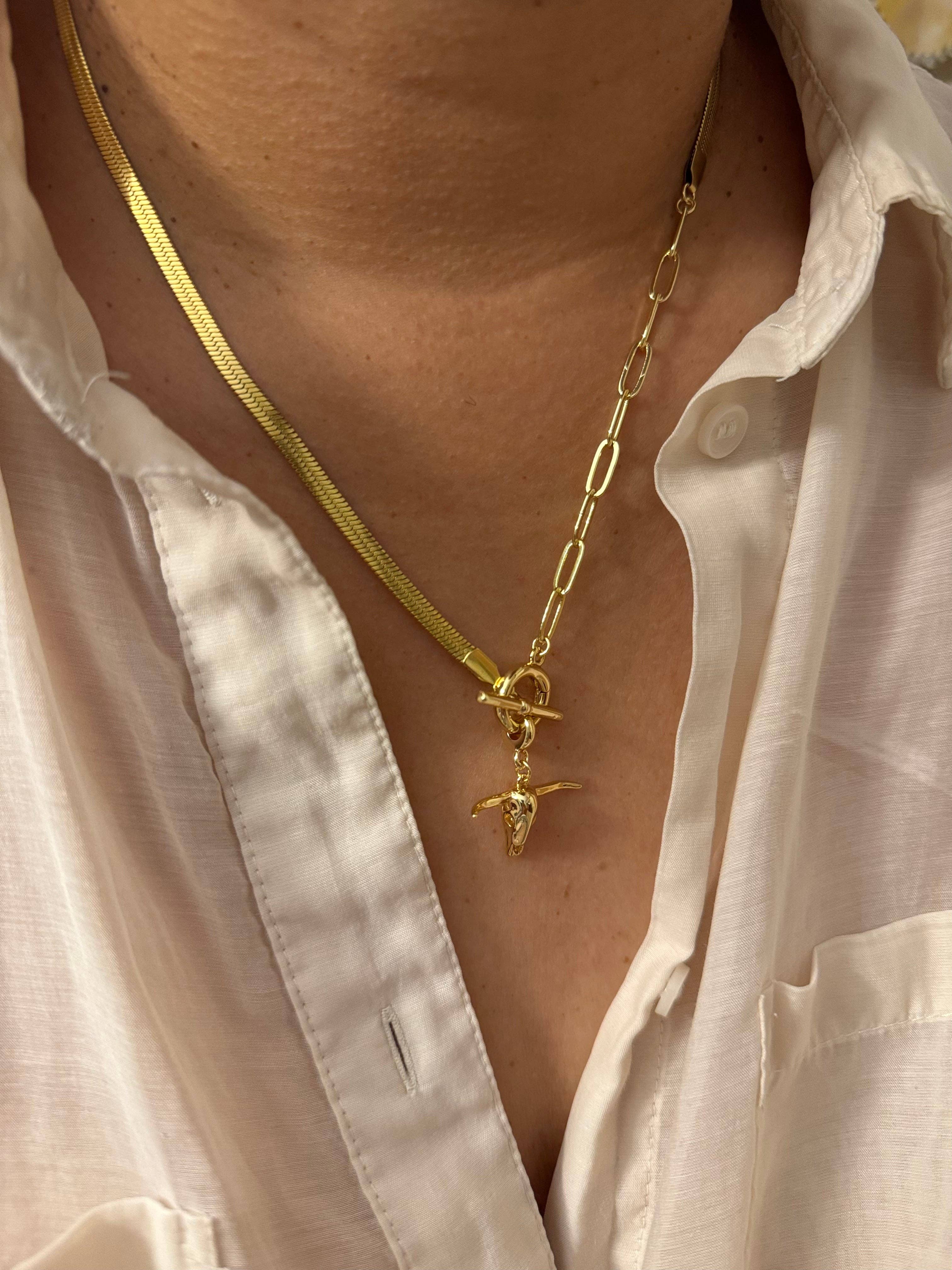 Plated Long Horn Pendant Necklace