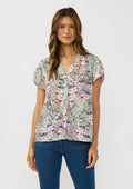Flutter Sleeve Hidden Button Down Top