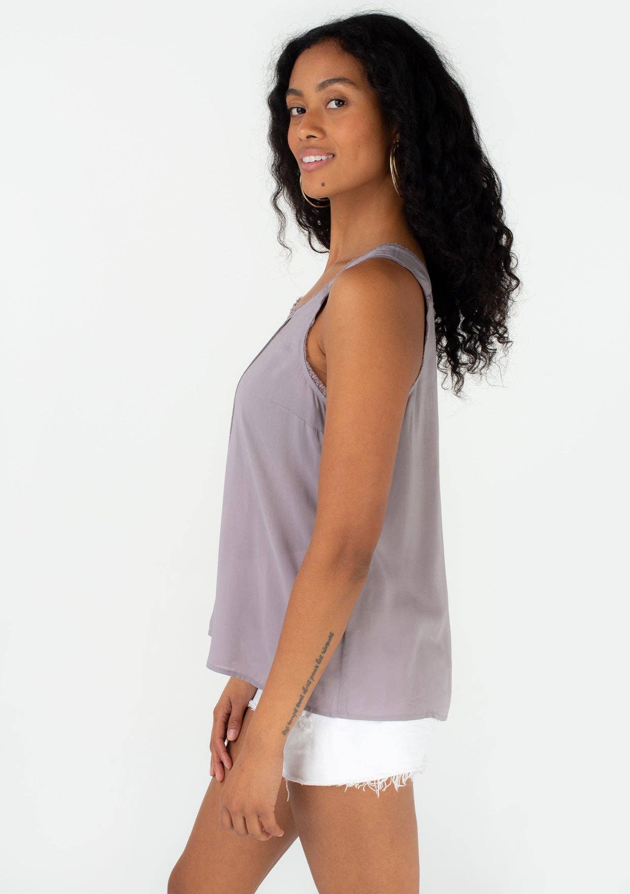 Lilac Lace Trim Scoop Neck Tank