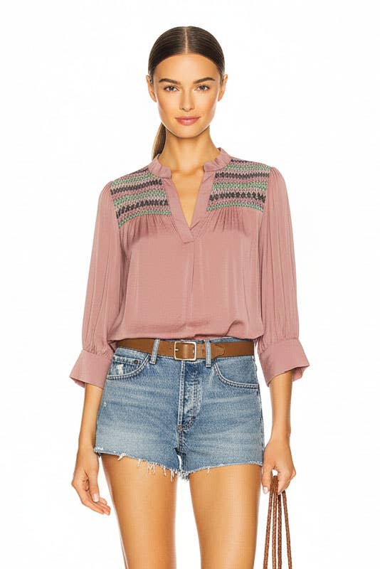 Blush Yoke Embroidered Blouse