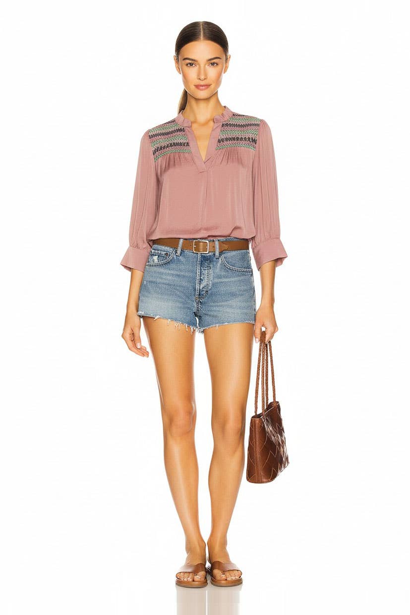 Blush Yoke Embroidered Blouse