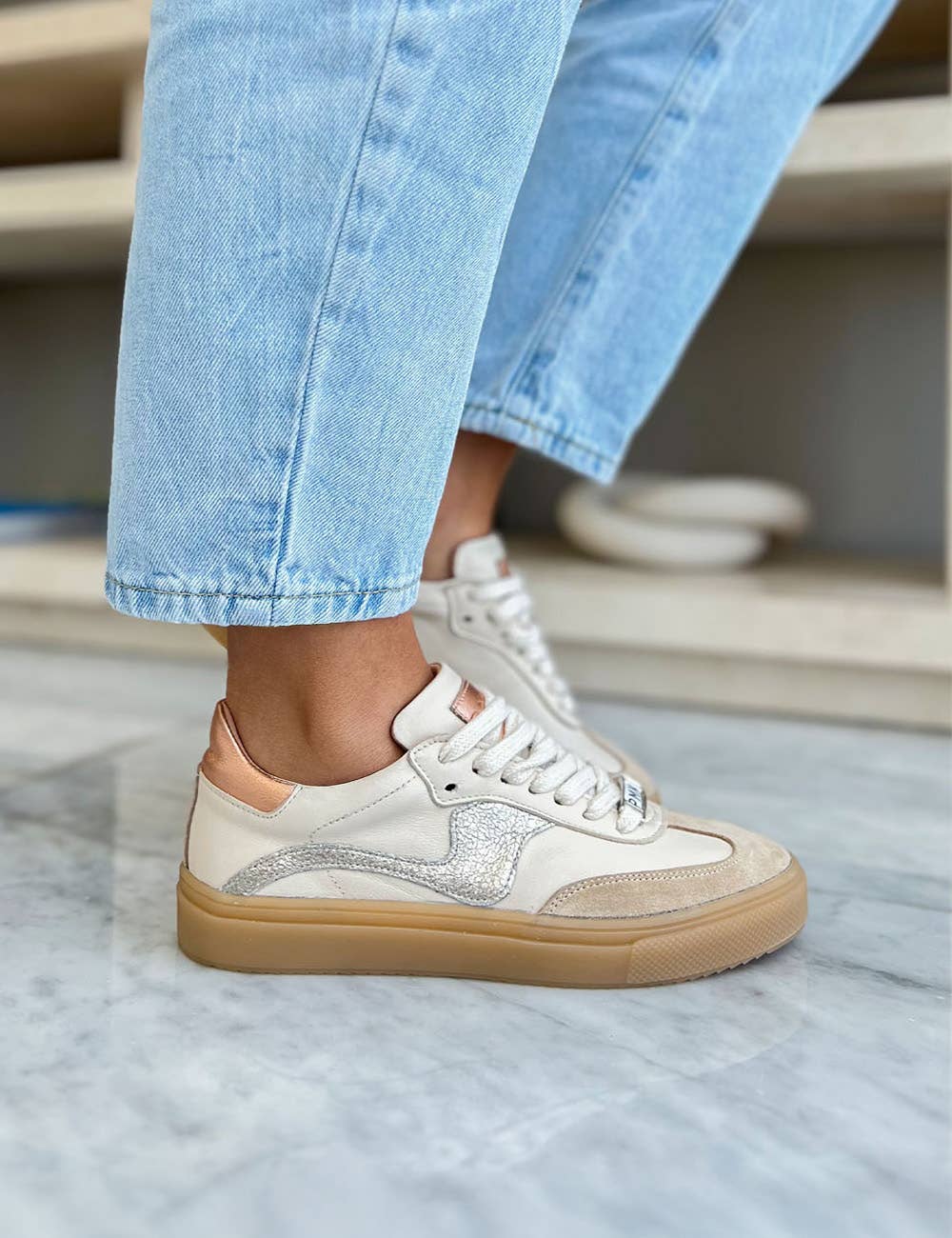 Novalis Beige Leather Sneakers