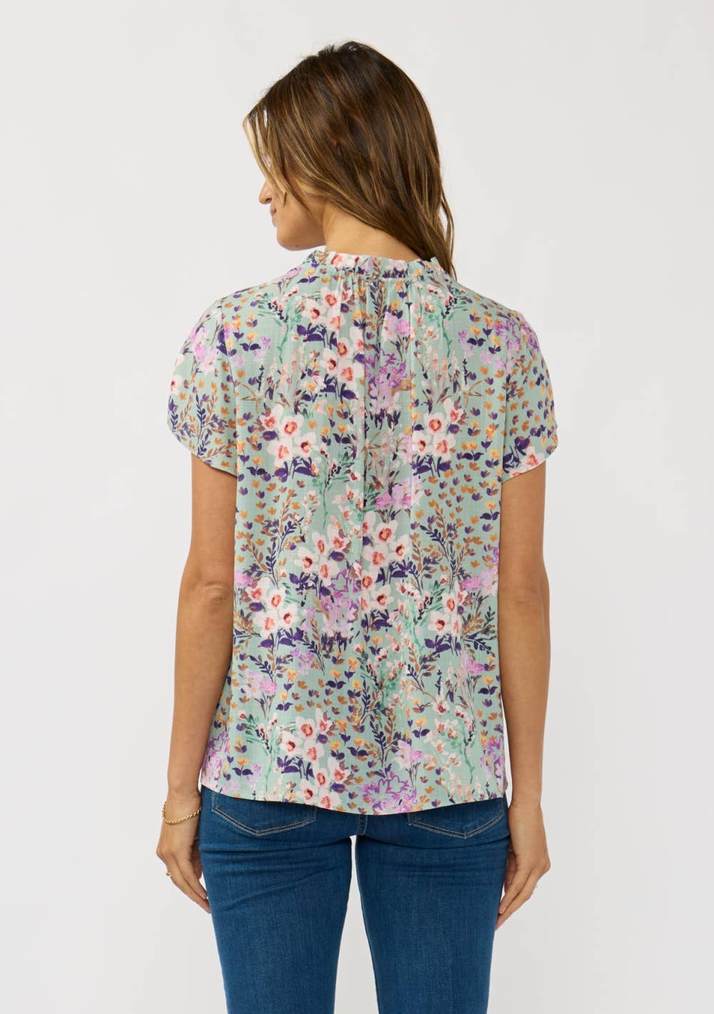 Flutter Sleeve Hidden Button Down Top