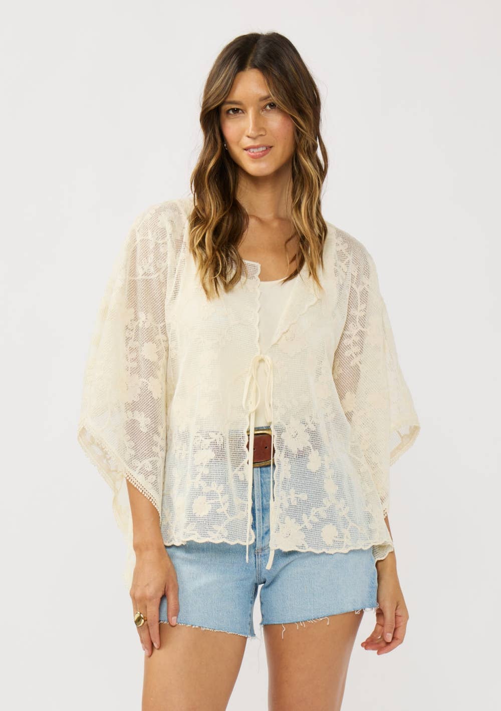 Embroidered Tie-Front Cover-Up