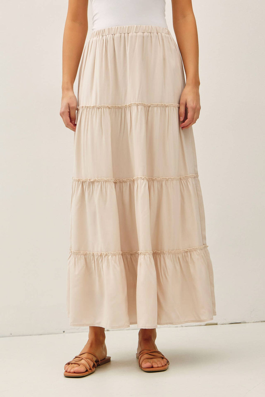 Cream Tiered Maxi Skirt