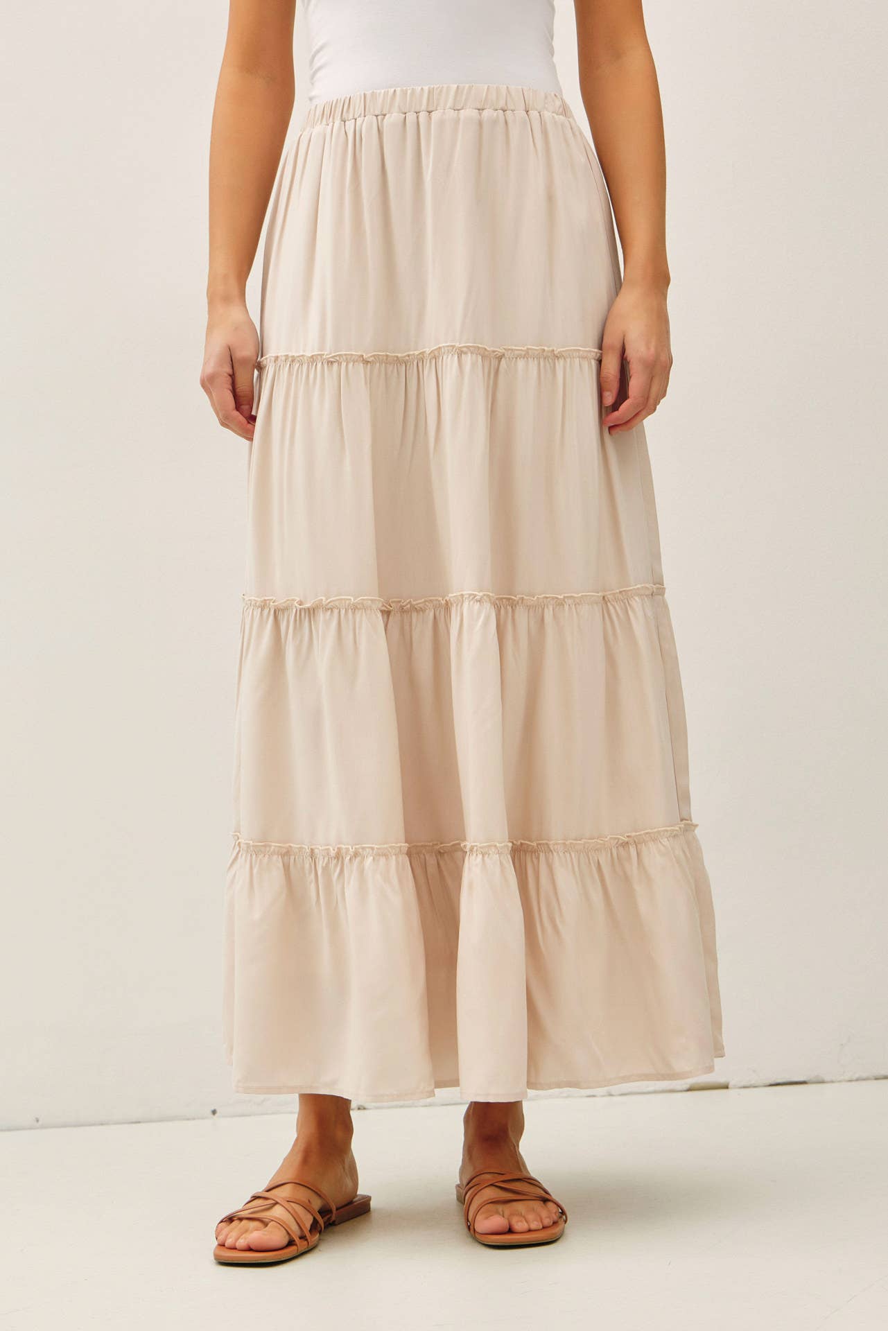 Cream Tiered Maxi Skirt