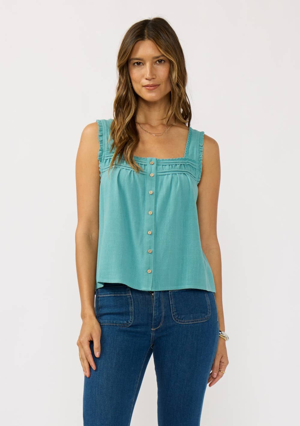Teal Lace Trim Tank