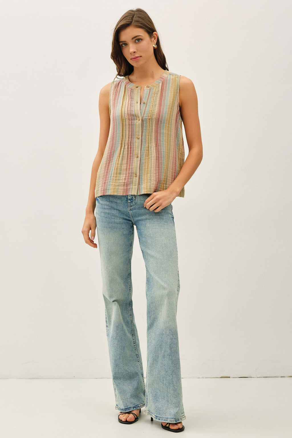MULTI COLOR STRIPED GAUZE TOP