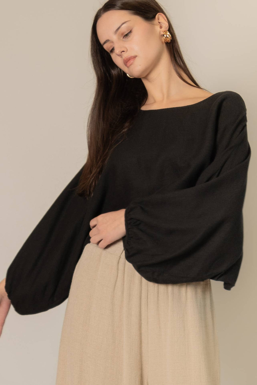 Cropped Linen Long Sleeve Black