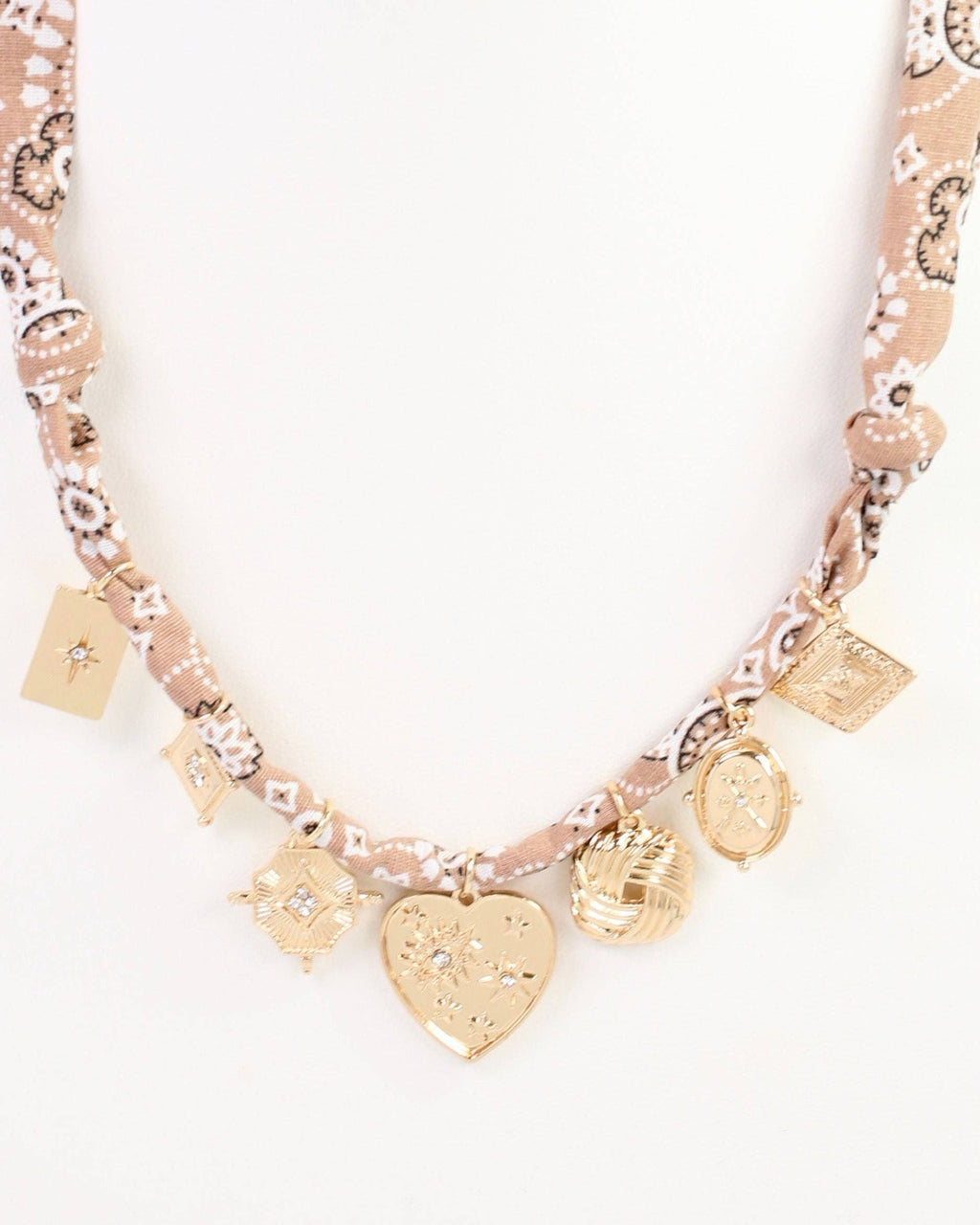 Jess Multi Charm Scarf Necklace Khaki