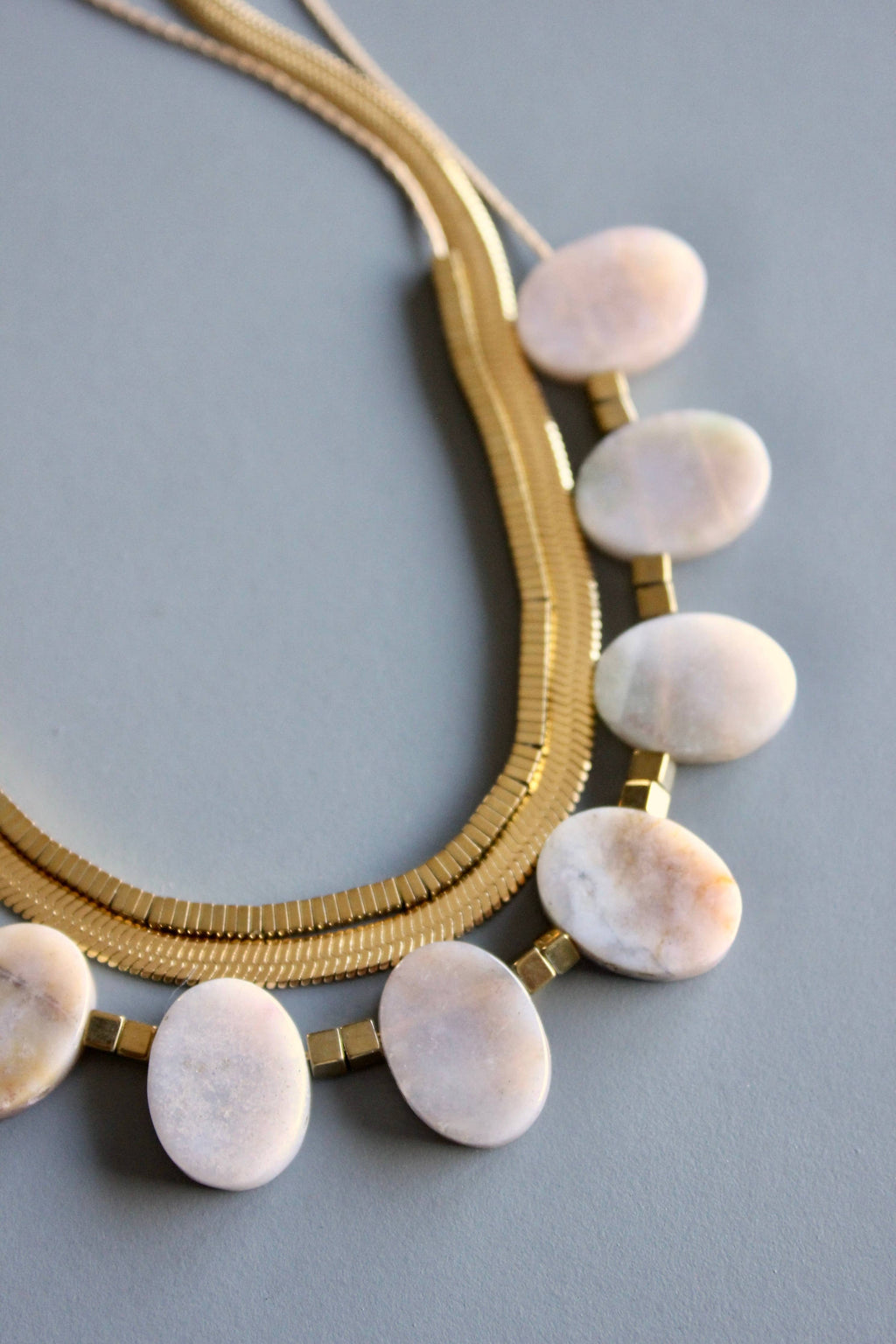 Triple strand agate and snake chain necklace
