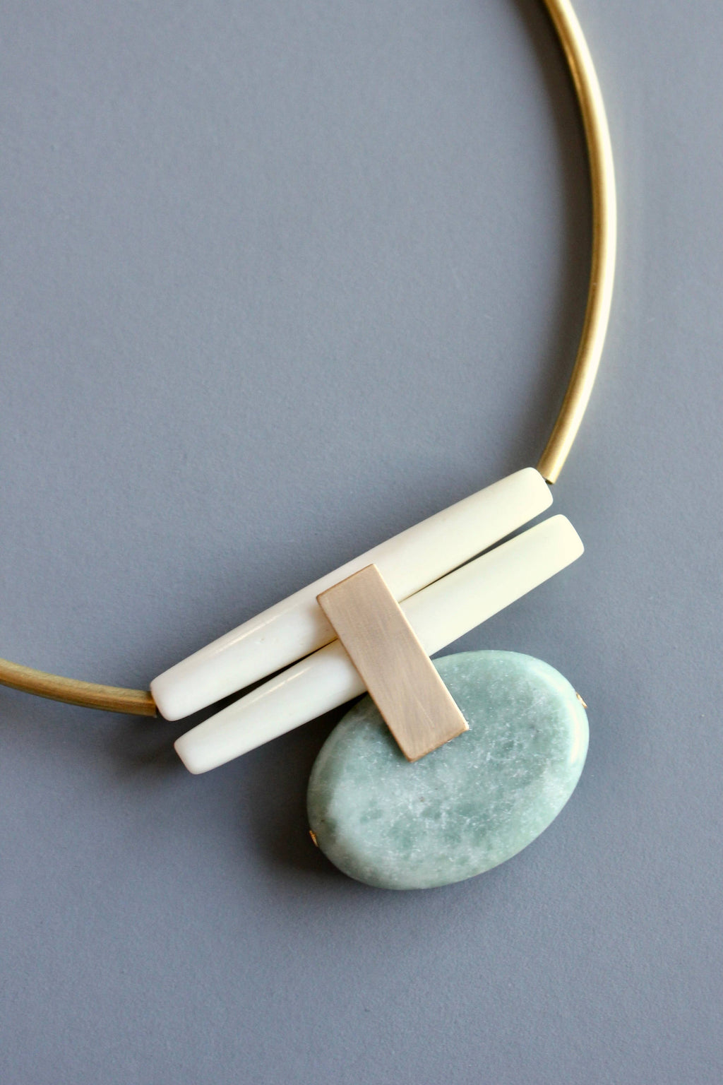 Green jasper and brass Ar tdeco necklace
